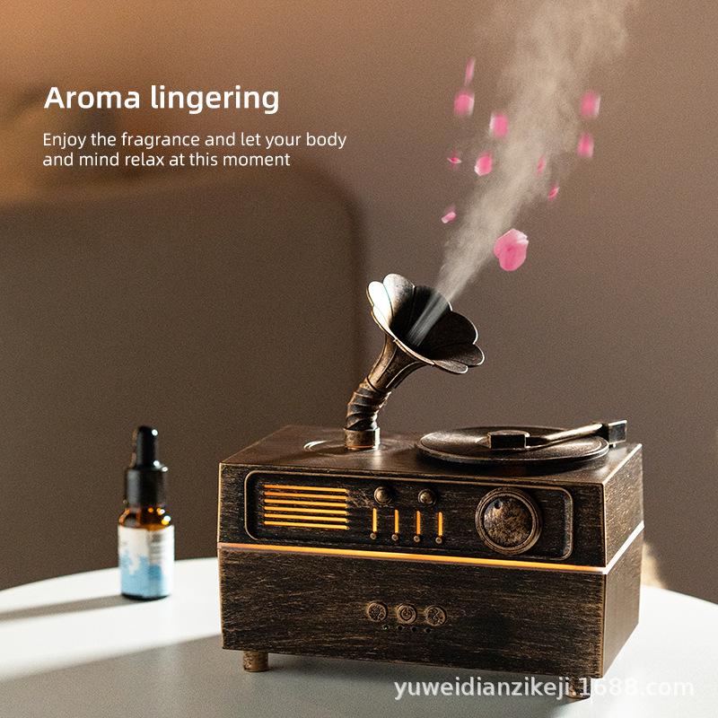 Retro Gramophon Aroma Diffusor & Bluetooth Lautsprecher mit Fernbedienung - Ultraschall Luftbefeuchter & Heimdeko Geschenk