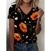 Summer Fashion Vintage Stripes 3D Personality Printed T-shirt Women's Loose Comfortable Soft Breathable V-neck Short Sleeved T-shirt