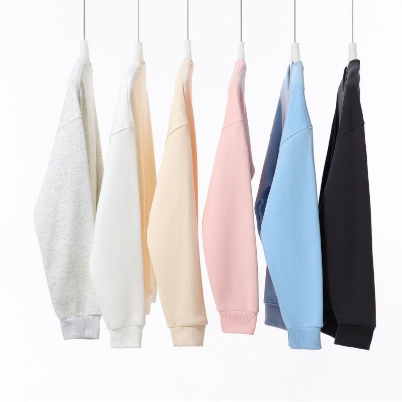 Mens Oversized Heavyweight 450g Fleece-Lined Crewneck Sweatshirt Loose Fit Drop Shoulder Solid Color American Style