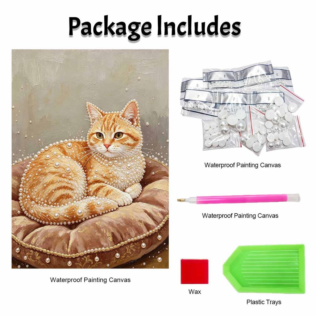 Stretched Frame Pearl Art Kit Cute Orange Cat Pattern DIY Sparkling Bead Canvas Relaxing Hobby Perfect Gift for Craft Enthusiasts Home Decor