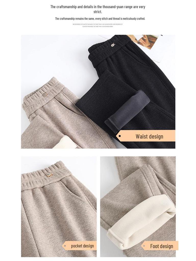 Woolen Plus Size Warm Loose Straight-Leg Pants for Middle-Aged & Elderly Women - Autumn/Winter