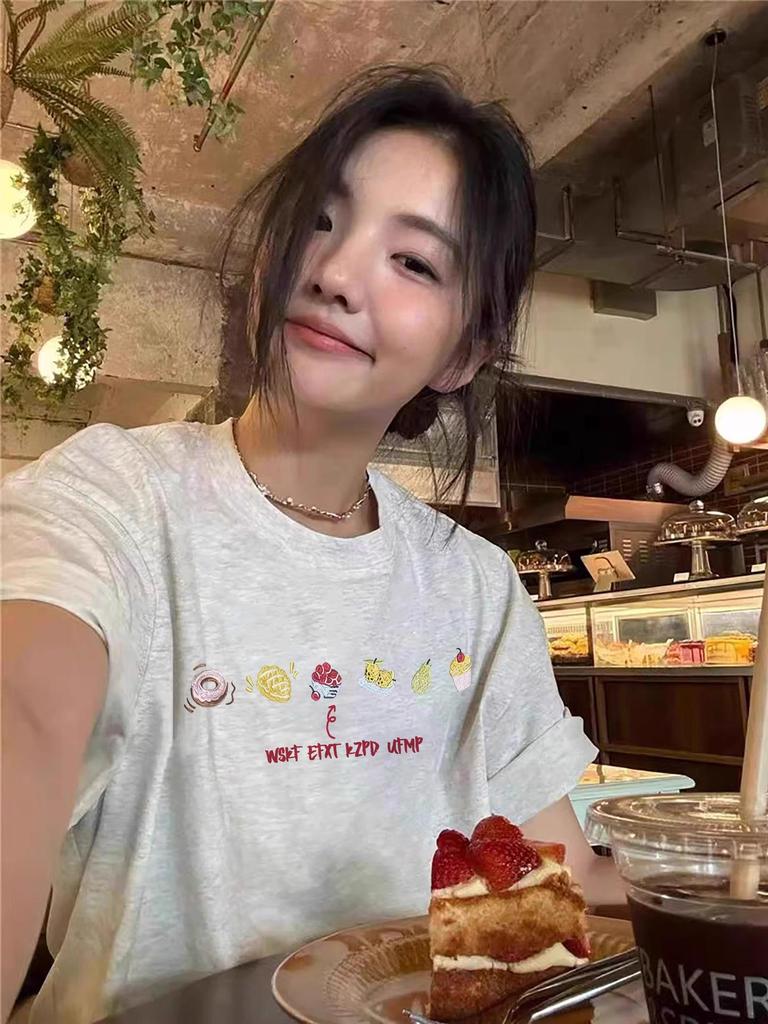 2025 Summer Women's Loose Fit Pure Cotton Short Sleeve T-shirt - Korean Style High Street Design