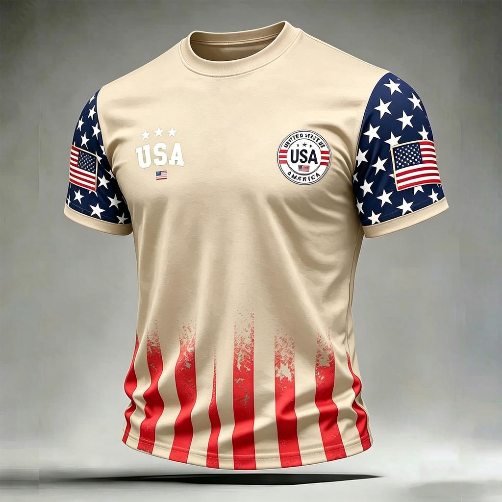 Men's Casual Printed Crew Neck Lightweight Breathable Short Sleeve Shirt USA Themed Graphic Design Comfortable Fit