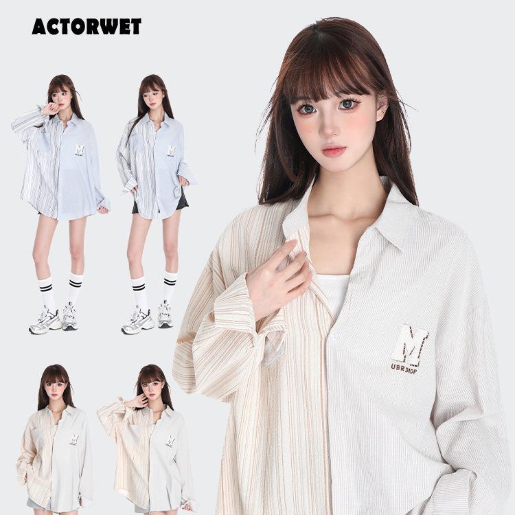 

ACTORWET Women s Long-Sleeve V-Neck Loose Casual Autumn Top Medium коричневий