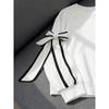 Women Striped Bow Detail Loose Long Sleeve Casual Round Neck Pullover Sweatshirt