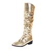 Retro chunky heel women's pleated knee-high boots fashionable slip-on women's shoes autumn and winter ladies' long boots