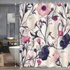 1Pc American Vintage Botanical Branches Pink Floral Shower Curtain Decorative Printed Shower Curtain With Hooks Polyester Fabric