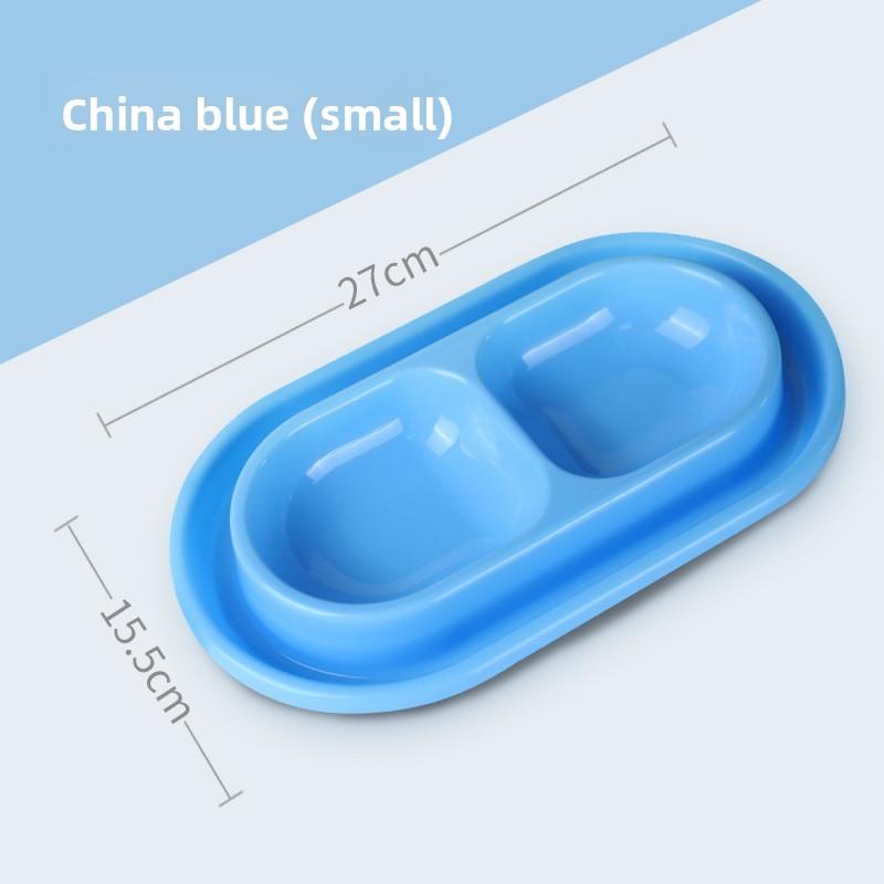 Pet double bowl food basin cat bowl cat feeding bowl outdoor waterproof cat food feeding tool синий