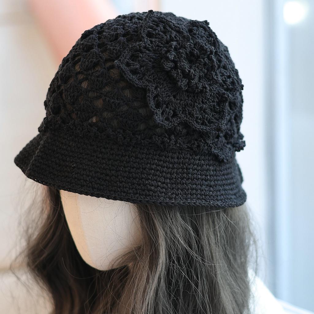 Mori three-dimensional flower hollow small eaves bucket hat spring and summer elegant retro versatile handmade breathable headhat