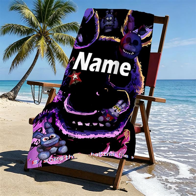 Custom Name Personalized Five Nights At Freddy's Print Beach Towel, for Trip Camping Beach Party Home Decor, Birthday Gift for Family & Friends