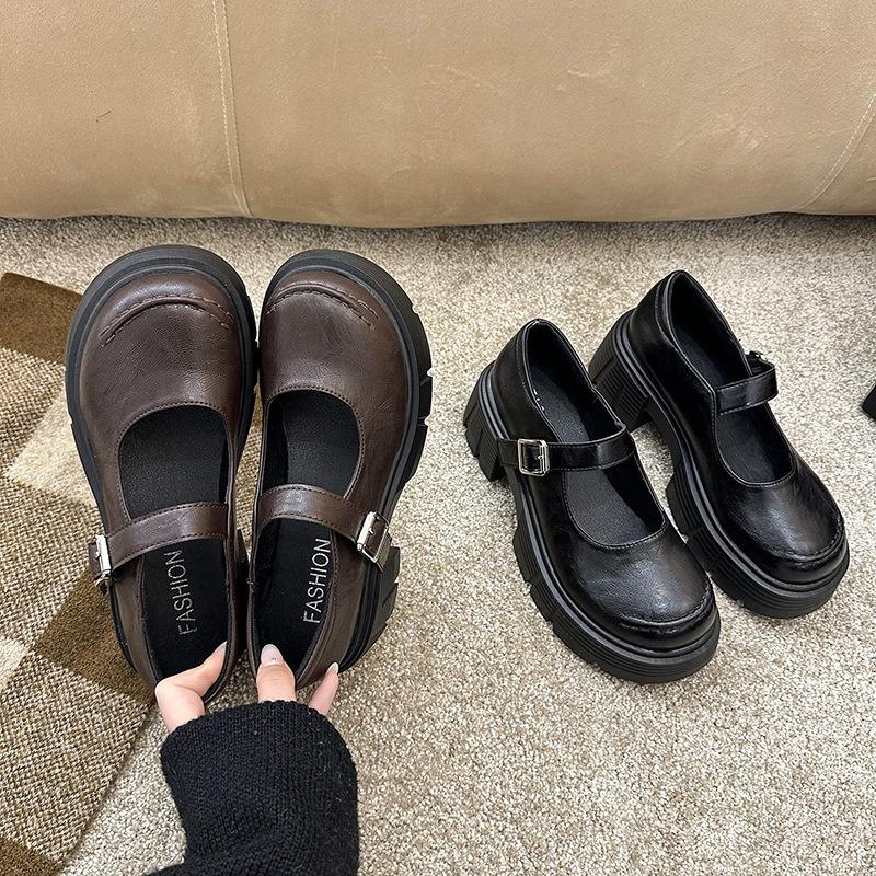Campus single shoes round head shallow mouth new style commuter Mary Jane shoes women's versatile small leather shoes women's spring