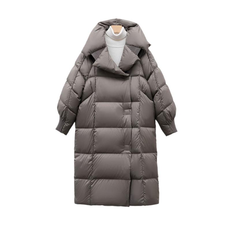 Pinghu 90 down white duck down long down jacket women's winter new simple fashion thickened loose knee coat tide
