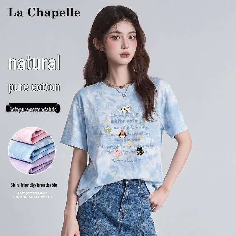 La Chapelle Women s Tie-Dye Black Dot Cat Print Cotton T-Shirt 2XL