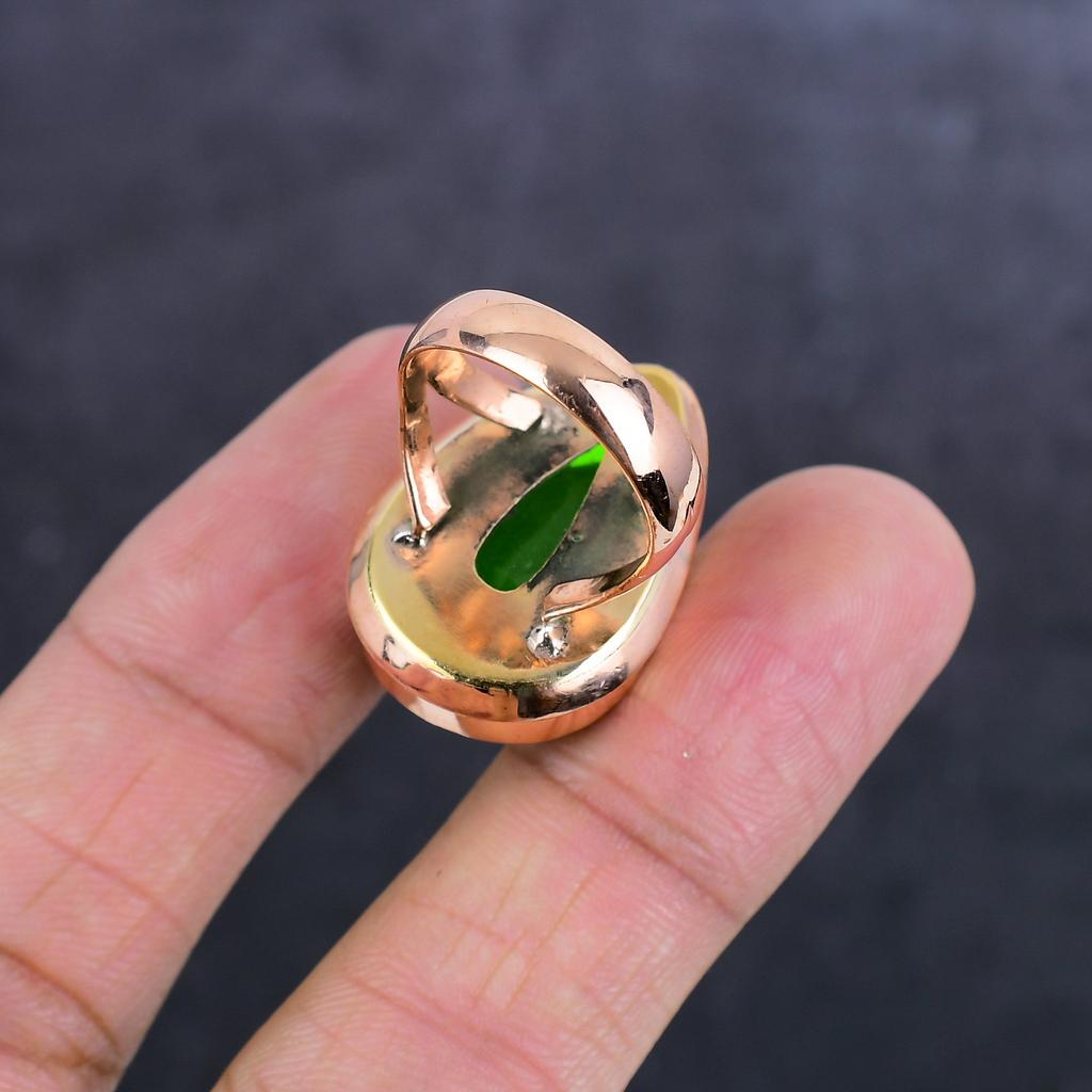 Natural Peridot Gemstone Handmade Copper Jewelry Ring Size 8 I8o30