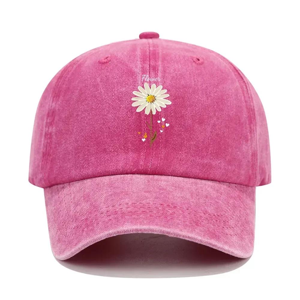 Flower Print Washed Distressed Dad Hats WoUnisex Cotton Baseball Cap Outdoor Fashion Sun Hat Adjustable Curved Brim Sports Caps