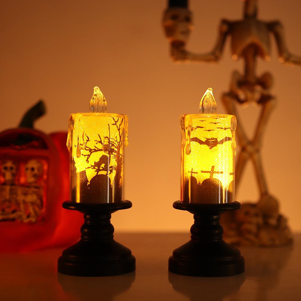 Halloween LED Pumpkin Candle Holder Lamp Witch Festival Night Light Decoration