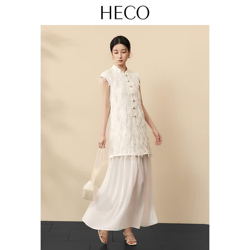 HECO Fringed New Chinese Style Faux Two-Piece Dress S