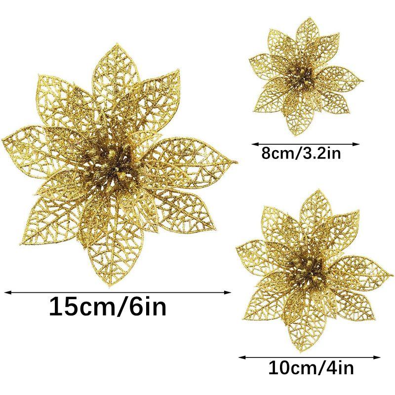 

8/10/15CM 5Pcs Glitter Artificial Flowers Xmas Christmas Tree Decoration for Home Decor Wreath Ornaments New Year Gifts Navidad 8cm золотой