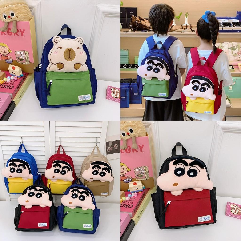 Crayon Shin Chan Capybara Pattern Kids Backpack With Breathable Nylon Material For School And Daily Use