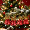 Durable Plastic Base Bell Christmas Ornament with Red Ribbon Bow, Small Jingle Thickened Electroplated Tree Hanging Decoration for Tree, Garland,