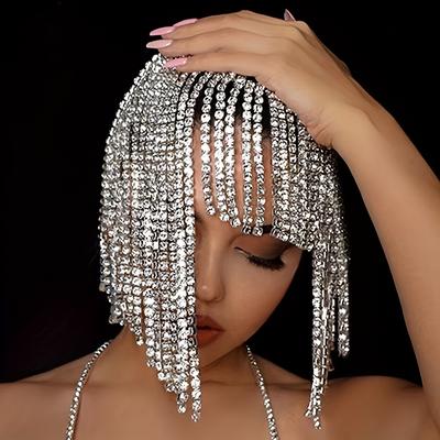 1PC Böhmischen Stil Kopfbedeckungen Übertrieben Glänzenden Strass Kopfschmuck Vintage Lange Quaste Kopf Kette