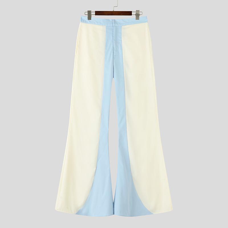 INCERUN Men Casual Zipper Waist Stitching Patchwork Loose Flare Pants Trousers