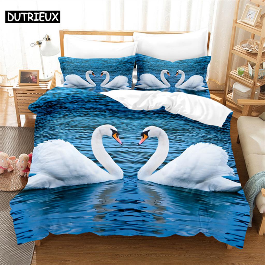Swan Rose Queen Bedding Set Duvet Cover Set Bedding Digital Printing Bed Linen King Size Duvet Cover Set Bedding Set