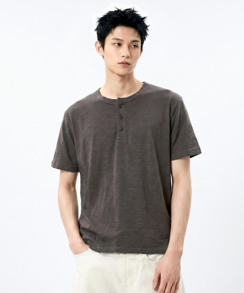 UNDEROFF Slub Henley Neck Crop T-Shirt Charcoal