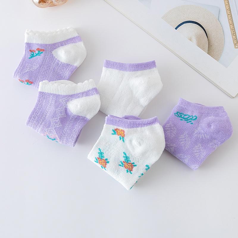 Xiaomi 5 Pairs Women's Summer Hollow Breathable and Comfortable Casual Short Socks Small Fresh Purple Flower Women's Socks