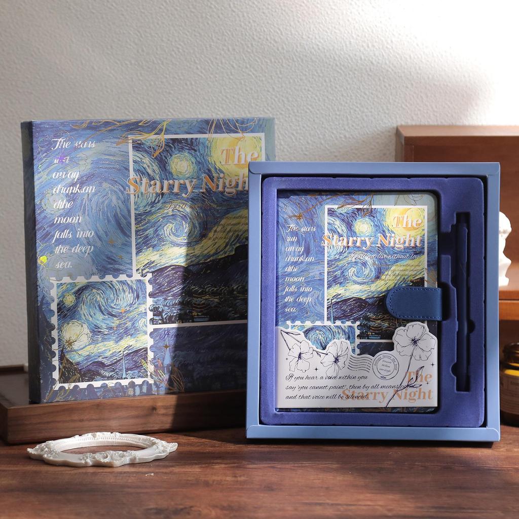 Artistic Oil Painting Notebook Gift Set with Retro PU Magnetic Buckle - Ideal for Business or Student Souvenirs.