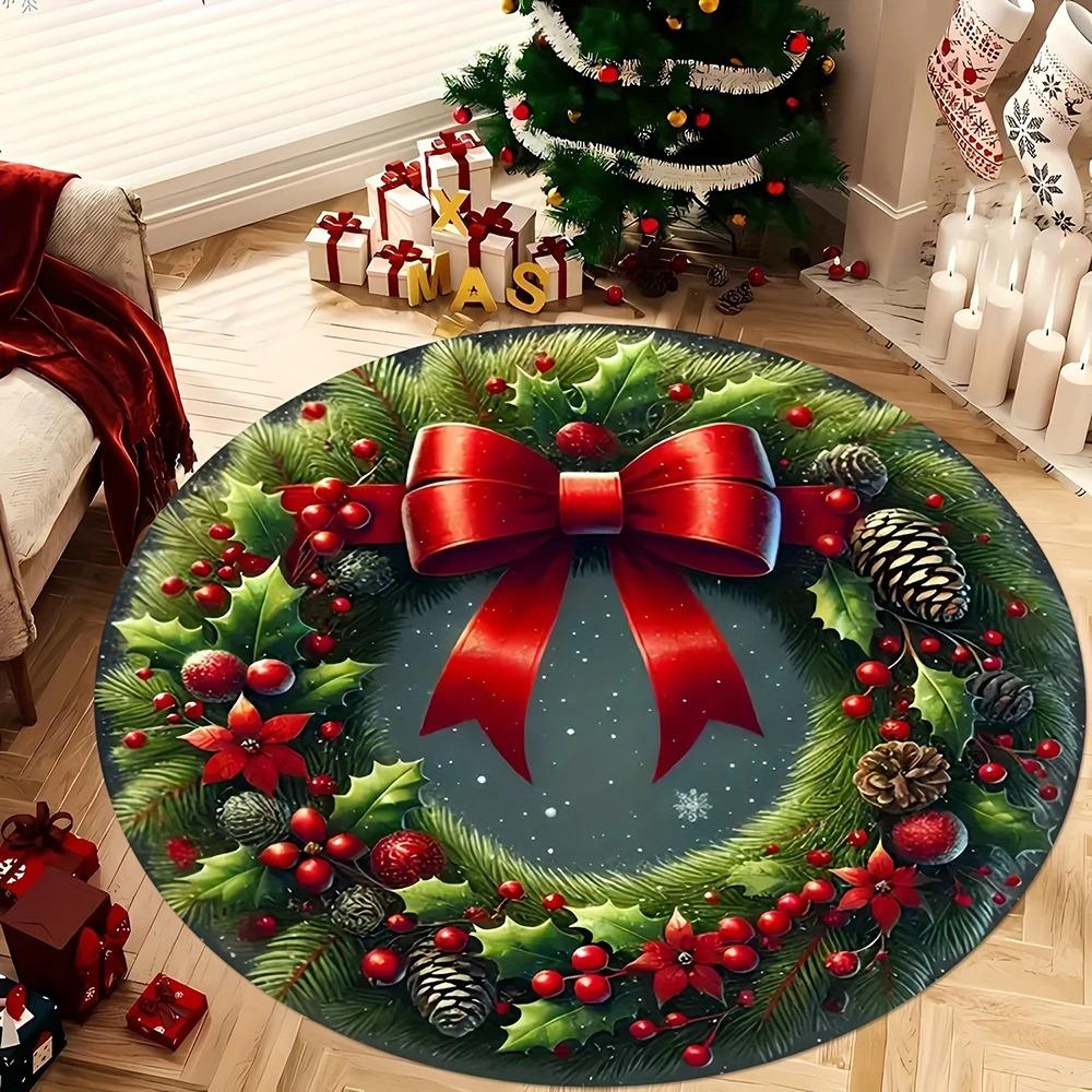 Christmas Round Rug  Decorate Your Home with Magical Christmas Tree and Santa Claus Designs  Bedroom Rug  New Year's Home Decor