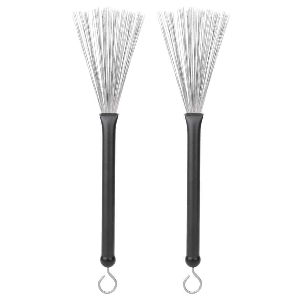 2PCS Black Drum Brushes Plastic+Metal Steel Wire Stick Brush Drum Sticks Brush For Jazz Drum Set