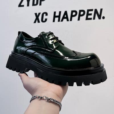 Fashion Lacquer Leather Derby Men's Shoes Fashionable Retro Design Style Daily Youth Trendy Party Outdoor Street Black Green Shoes Hot