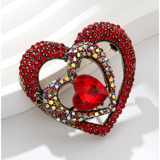 Elegant Rhinestone Heart Brooch: Versatile Jewelry Pin for Women's Suits & Shirts