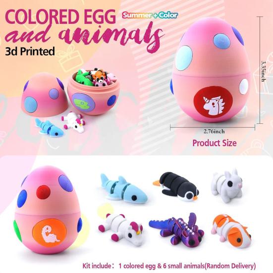 Dragon Egg with Mini Animals 3D Printed Articulated Animal Figurines Inside Egg Pocket Pet Fidget Toy for Kids Gift Easter Basket Stuffers