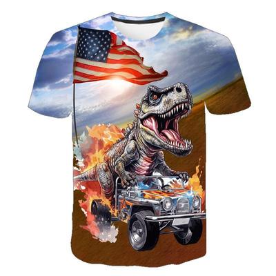 Maglietta da ragazzo con dinosauro, stampata in 3D, con stampa di cartoni animati, anime, tendenza alla moda, a maniche corte, scollo rotondo, per ragazzi