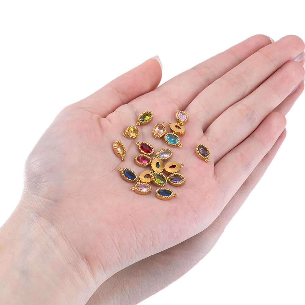10pcs Shiny Crystal Waterdrop Charms Stainless Steel Colorful Oval Pendants for Necklace Earrings DIY Cloth Jewelry Making Bulk