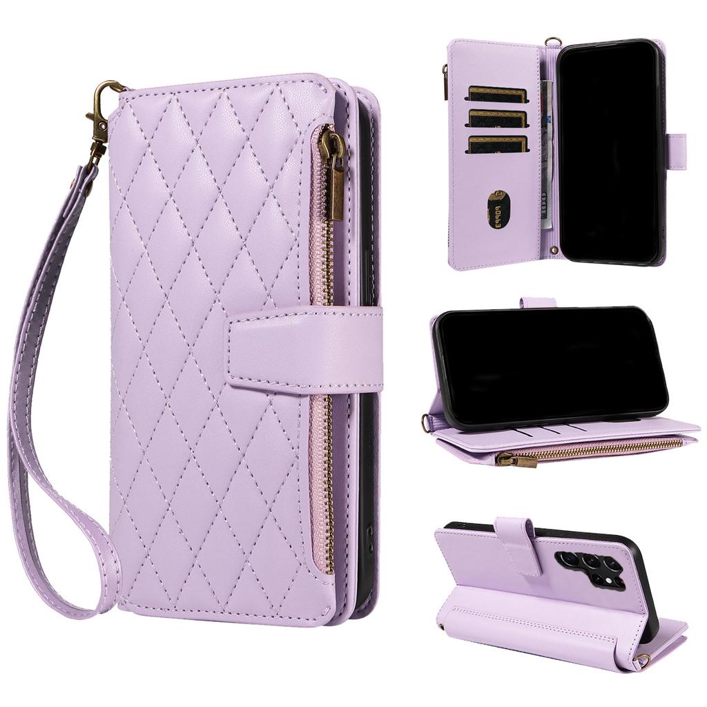 Suitable for Samsung S25 ULTRA Mobile Phone Case S24FE Zipper Card S10 E Mobile Phone Case with Lanyard