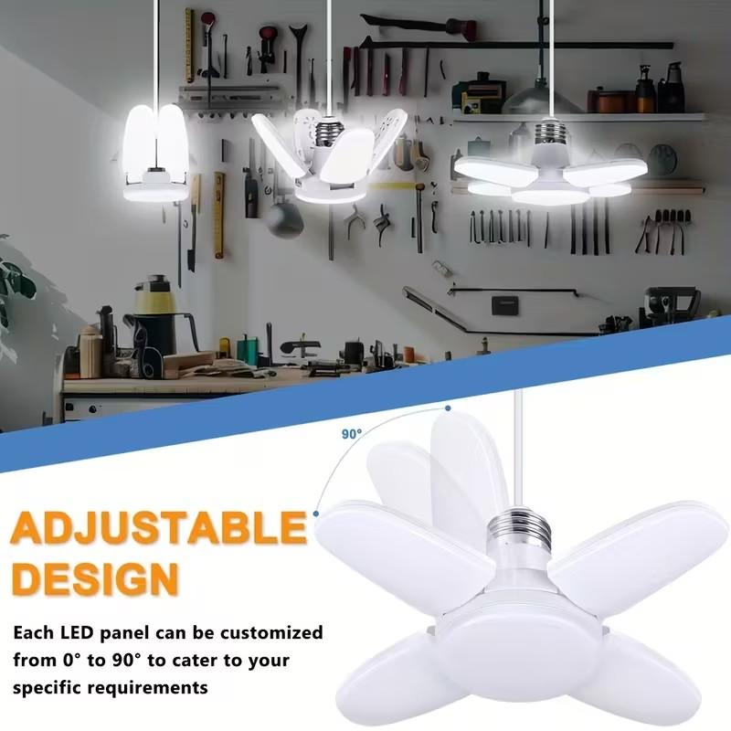 Fan Blade Shape LED Bulb E27 Screw Base Adjustable Panel LED Light Basement/Garage/Bedroom LED Bulb 28W/60W