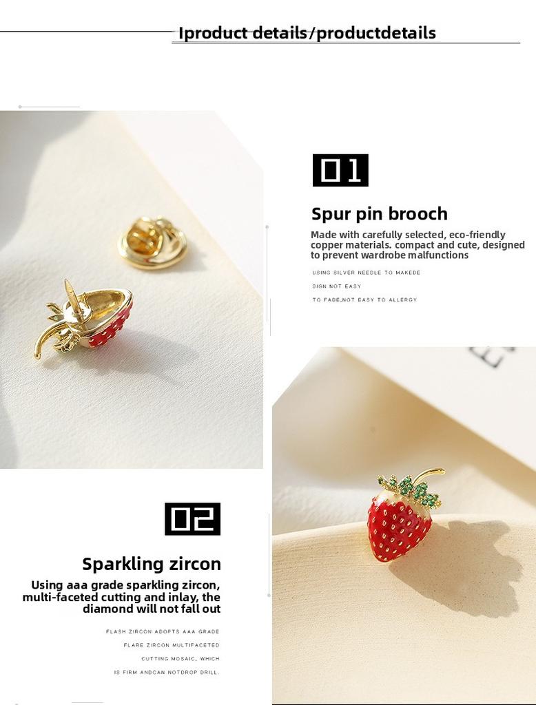Mini Cute Japanese-style Small Strawberry Brooch for Women, Prevents Wardrobe Malfunction, Fashionable and Personalized Fashion