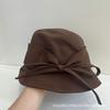 South Korea's New Adjustable Tether Bow Casual Cloth Hat Bucket Hat Women's Early Autumn Washbasin Hat Tide