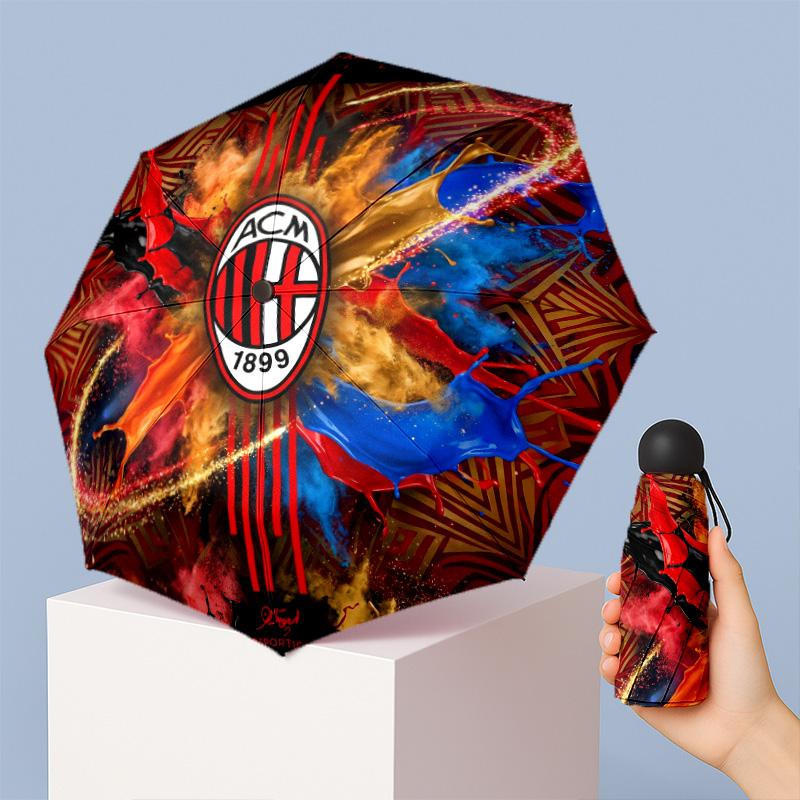 AC Milan Pattern Printed Mini 5 Folds 8 Ribs Compact Umbrella Windproof Waterproof Lightweight Portable Folding