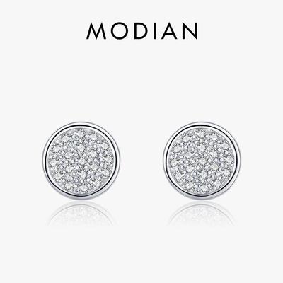 Modian 925 Sterling Silver Round Simple Exquisite Clear CZ Stud Earrings For Women Girls Anti-allergy Fine Jewelry Gifts