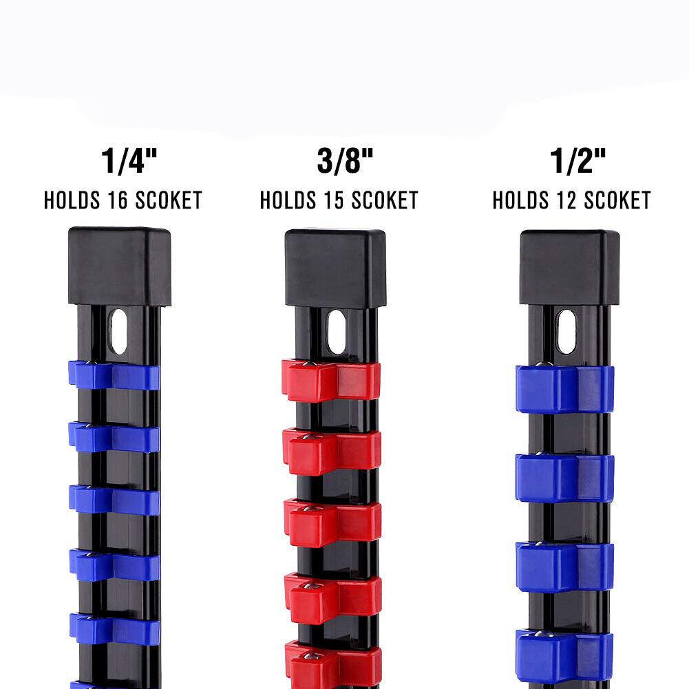 6-teiliges Steckschlüssel-Organizer-Set aus Kunststoff, 1/4, 3/8, 1/2 Zoll Steckschlüsselhalter, Werkzeugaufbewahrungsregal (Steckdosen nicht im Lieferumfang enthalten)