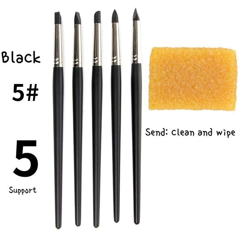 Borrence 5Pcs Rubber Silicone Tip Paint Brushes for Watercolor Oil Painting Shaping Carving Tool Sculpture Polymer Clay Tools