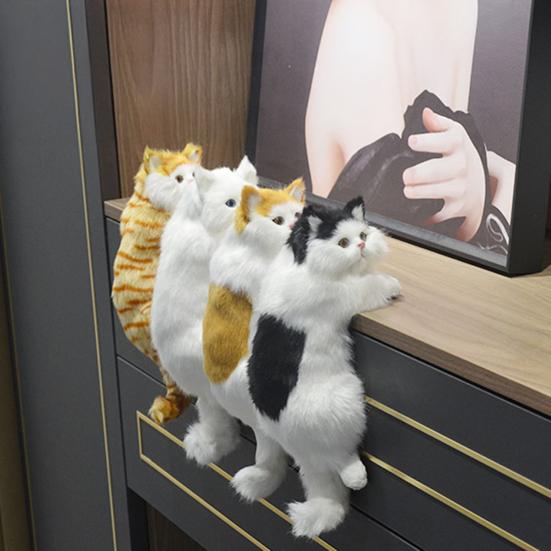 Simulering Furry Katt Ornament Plysjdyr Figur Realistisk Myk Kattunge Modell Hengende Kattdekorasjon til Hjem TV-benk Hylledekor