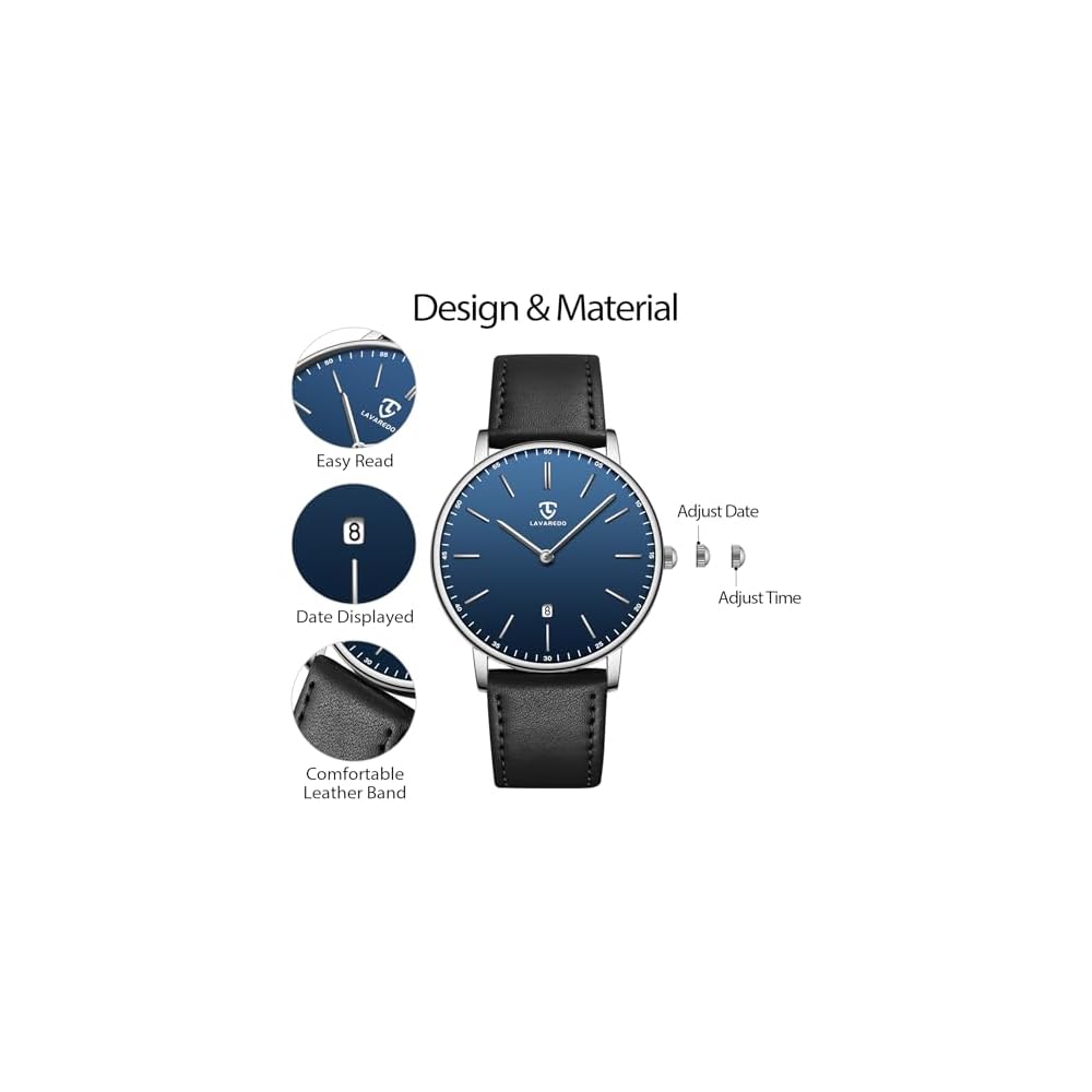 Ben Nevis Minimalist Men's Watch Analog Date Leather Strap Black Blue 48-M8S
