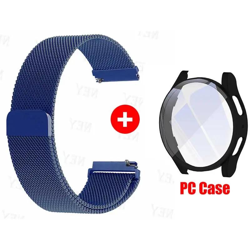 Glass Case+Strap for Samsung Galaxy Watch 7 6 5 4 40mm 44mm Milanese Loop 20MM Band PC Protector Cover Bumper Galaxy Watch 6 5 4