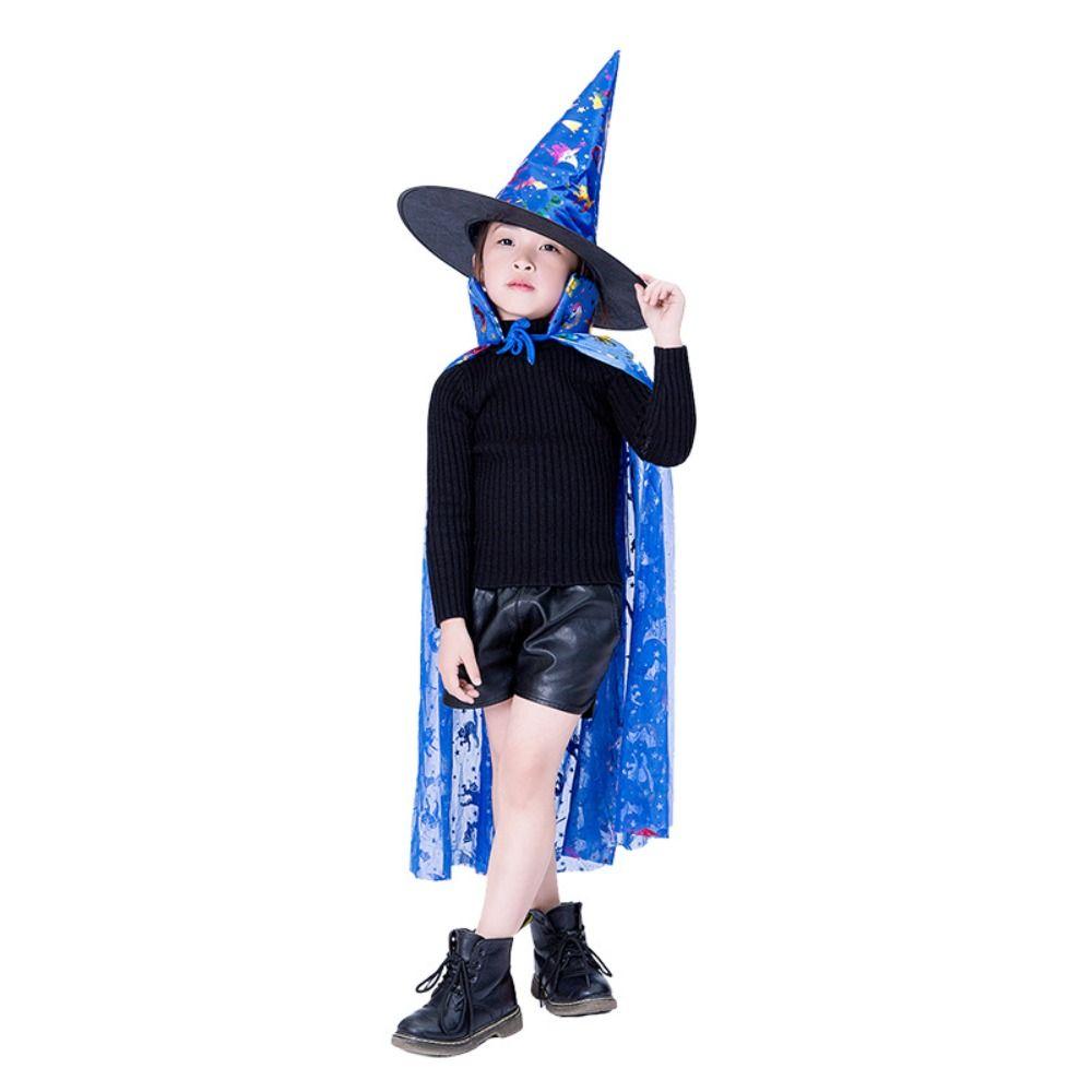 

Блестящая Хэллоуинская одежда Звездный плащ ведьмы Накидка Мантия Модный плащ ведьмы Накидка со шляпой Вечеринка синий