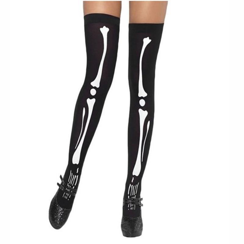Halloween Sexy Cosplay Stocking Knee-high Skull Stockings for Women (Color:Black)